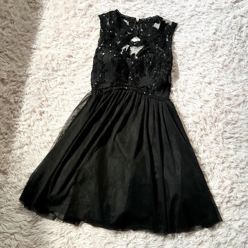 Gothic Glam Whimsical Sequin Fairy Core Open Back Dark Academia Dress Womens S